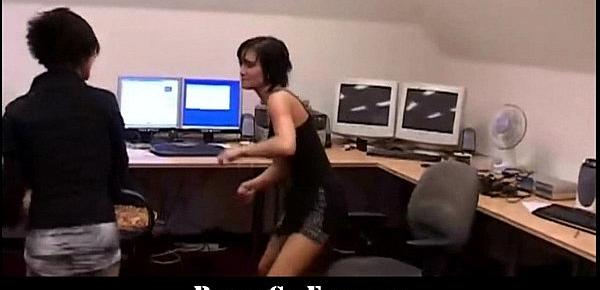  Two brunettes fighting and fucking at office